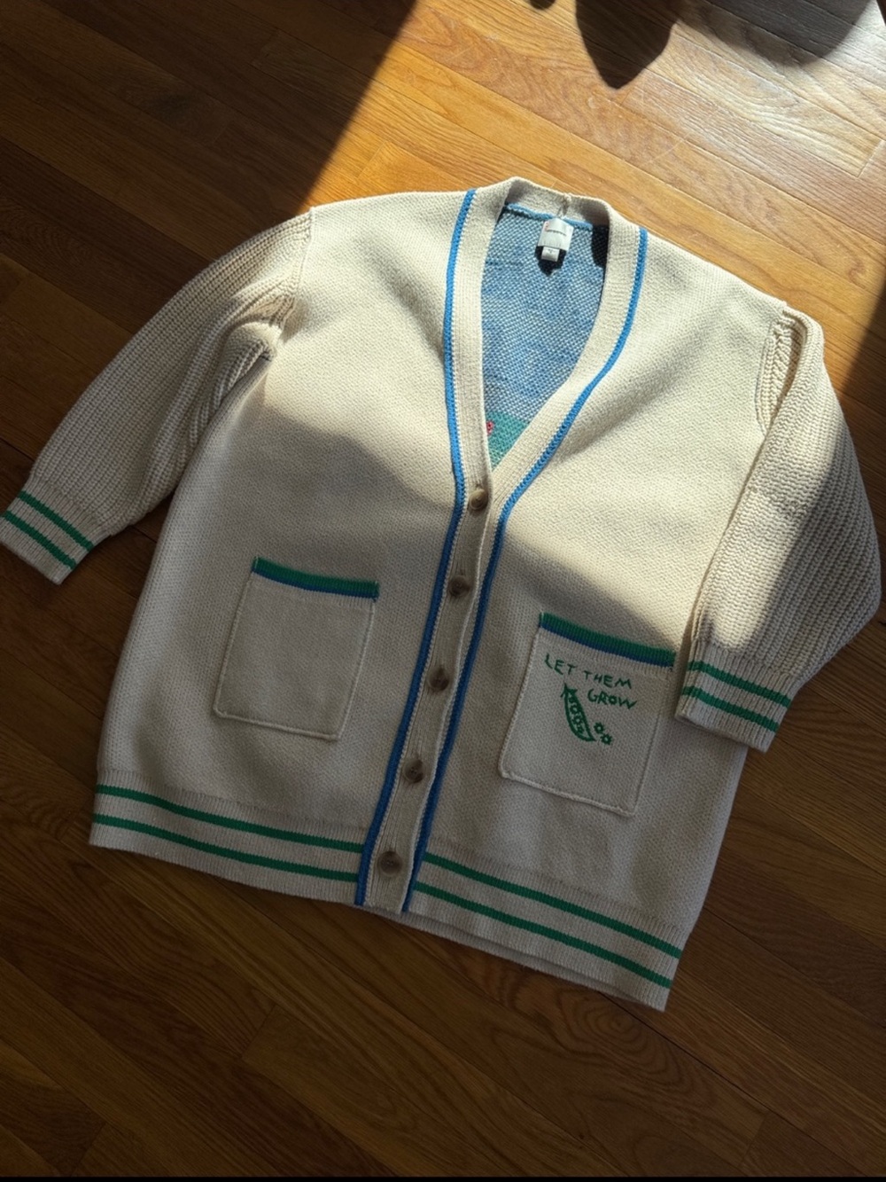 New Anthropologie Maeve Cotton Blend Veggie Motif Cardigan Sweater Size SP - Picture 6 of 8